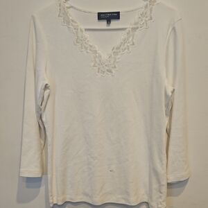 Jones New York White Floral Lace Long Sleeve Top